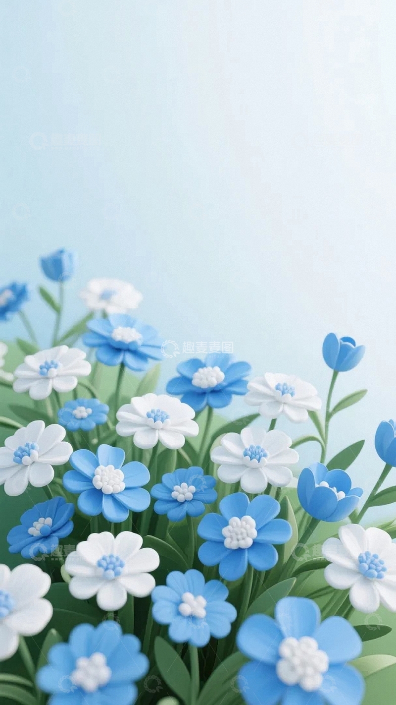 高清大图下载【趣麦麦图】3d卡通花束清新背景6