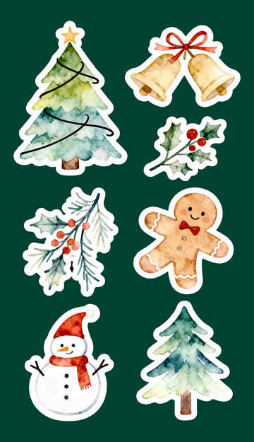 圣诞节水彩贴纸