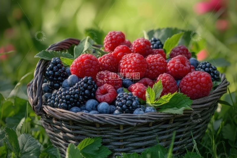 高清大图下载【趣麦麦图】一篮子新鲜的蓝莓莓果