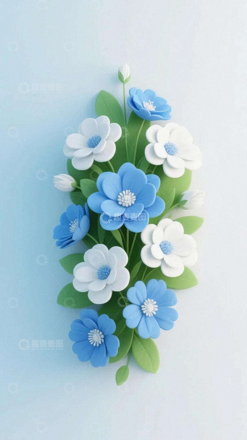 高清大图下载【趣麦麦图】3d卡通花束清新背景7
