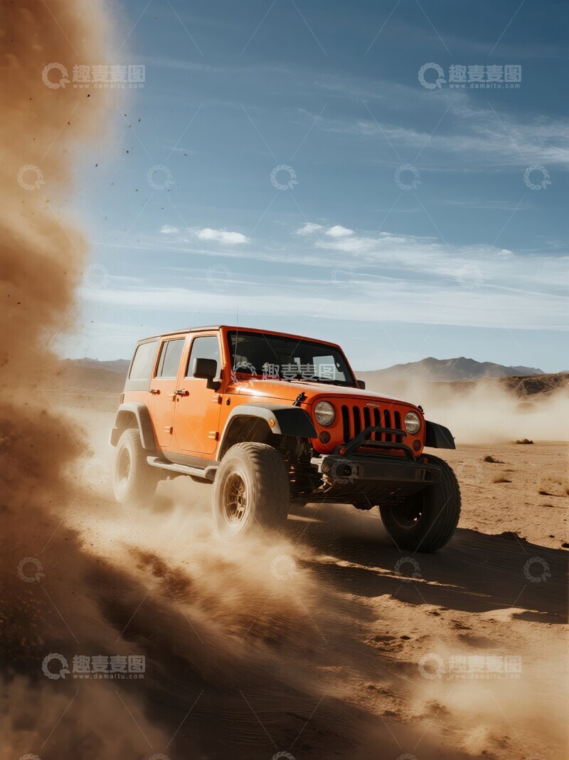 高清大图下载【趣麦麦图】橙色越野车沙漠疾驰