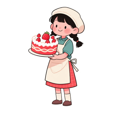 女孩捧着草莓蛋糕