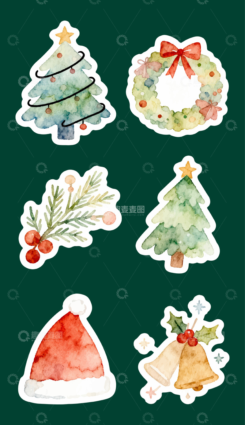 源文件下载【趣麦麦图】-圣诞节水彩贴纸2
