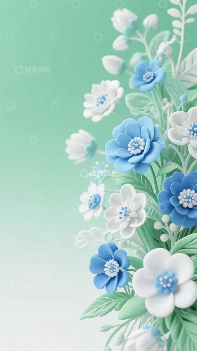 高清大图下载【趣麦麦图】3d卡通花束清新背景5