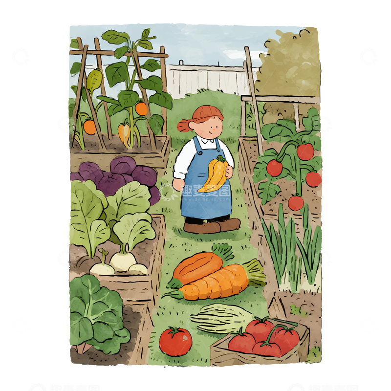 源文件下载【趣麦麦图】女孩的菜园子
