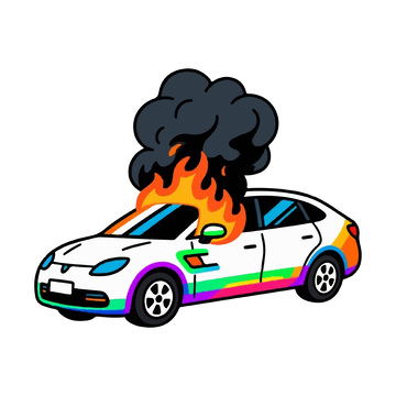 一辆起火的汽车