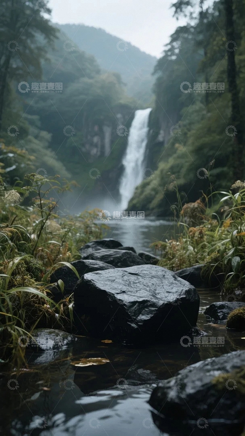 高清大图下载【趣麦麦图】瀑布清溪青石产品展台1