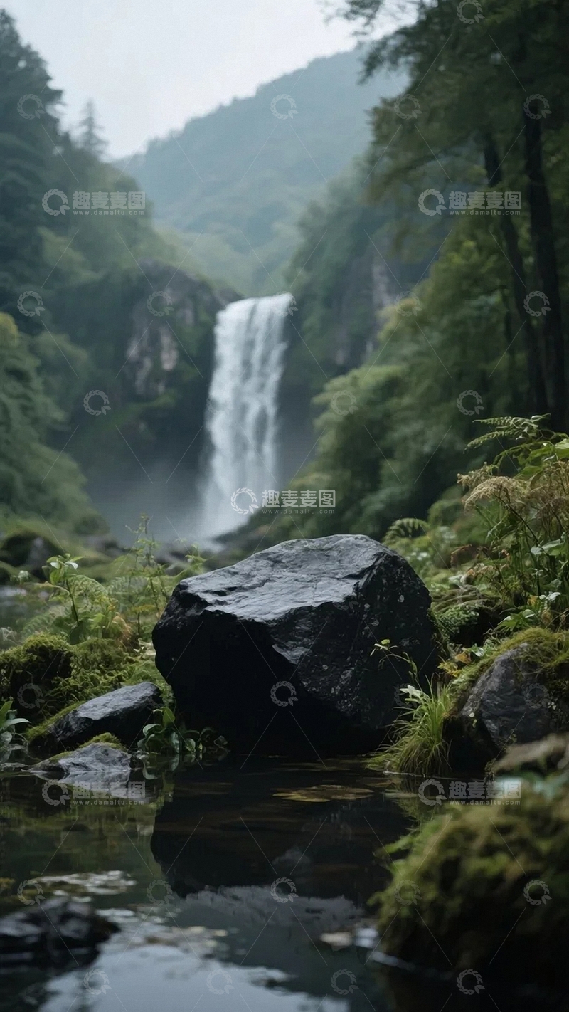 高清大图下载【趣麦麦图】瀑布清溪青石产品展台3