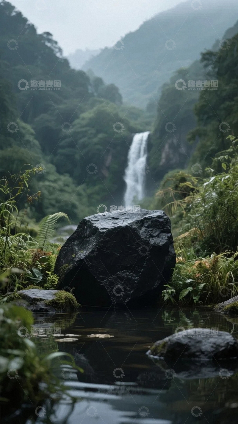高清大图下载【趣麦麦图】瀑布清溪青石产品展台2