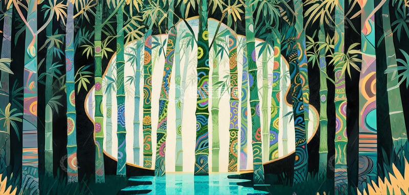 高清大图下载【趣麦麦图】竹林插画背景图6