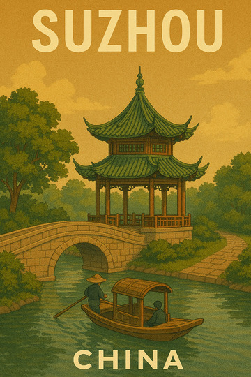 苏州园林水乡复古海报