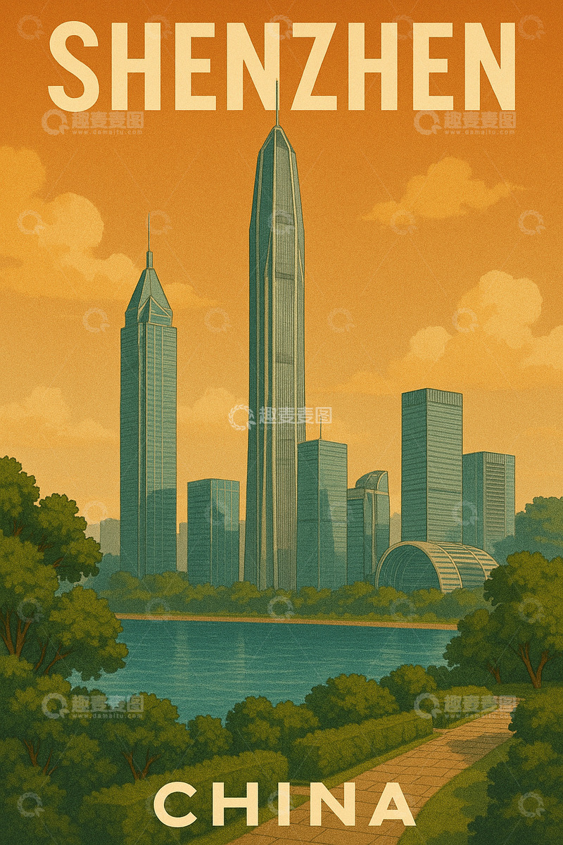 高清大图下载【趣麦麦图】深圳城市风光复古海报