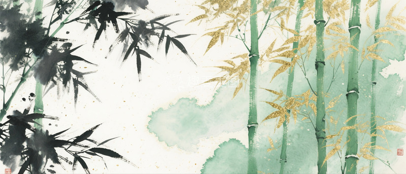 高清大图下载【趣麦麦图】竹林插画背景图1