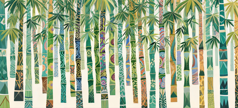 高清大图下载【趣麦麦图】竹林插画背景图5