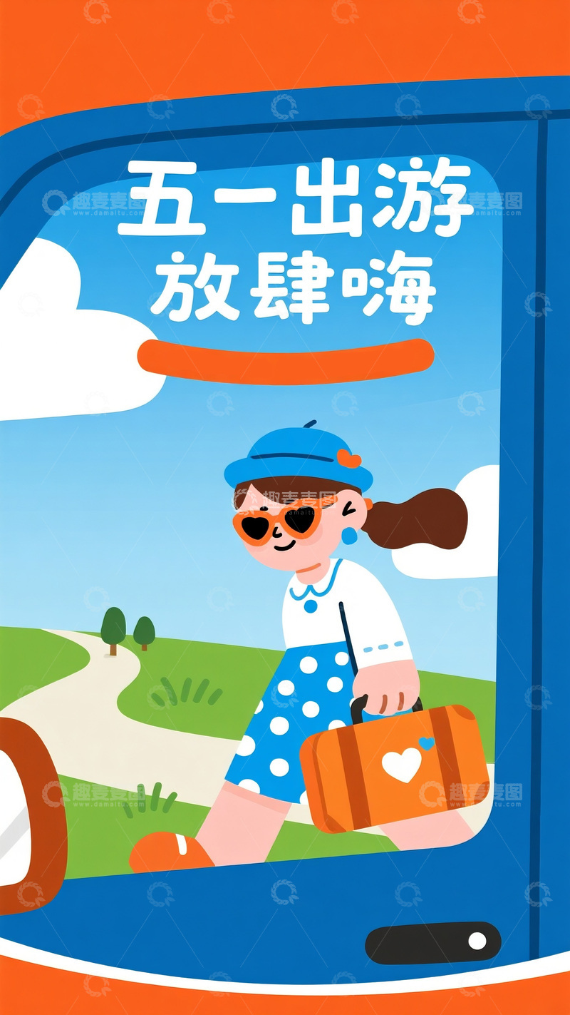 五一出游的欢乐女孩