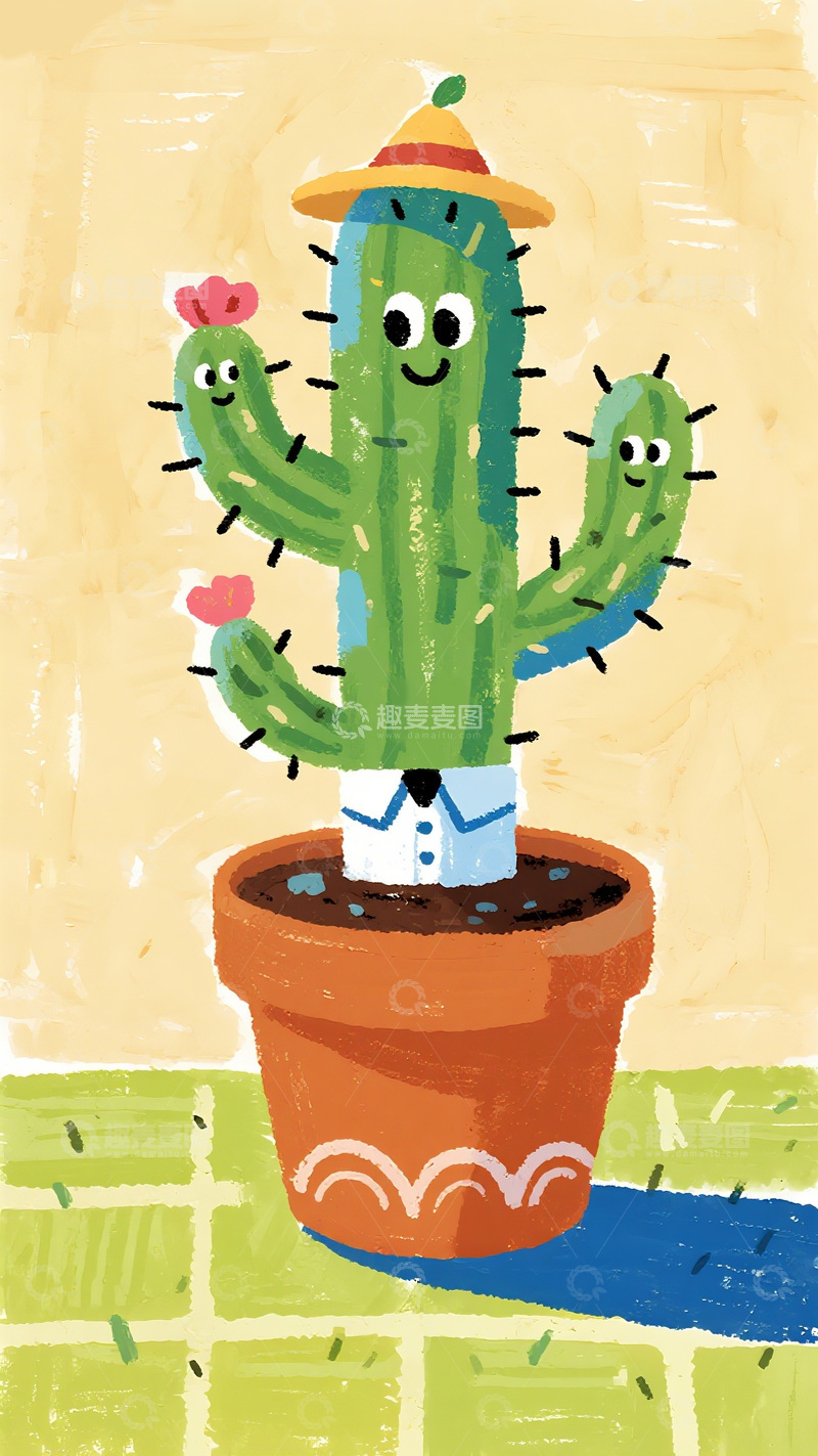 高清大图下载【趣麦麦图】戴帽仙人掌的温馨家庭