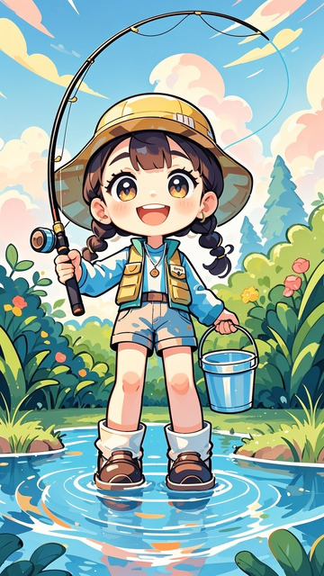 钓鱼的女孩卡通人3