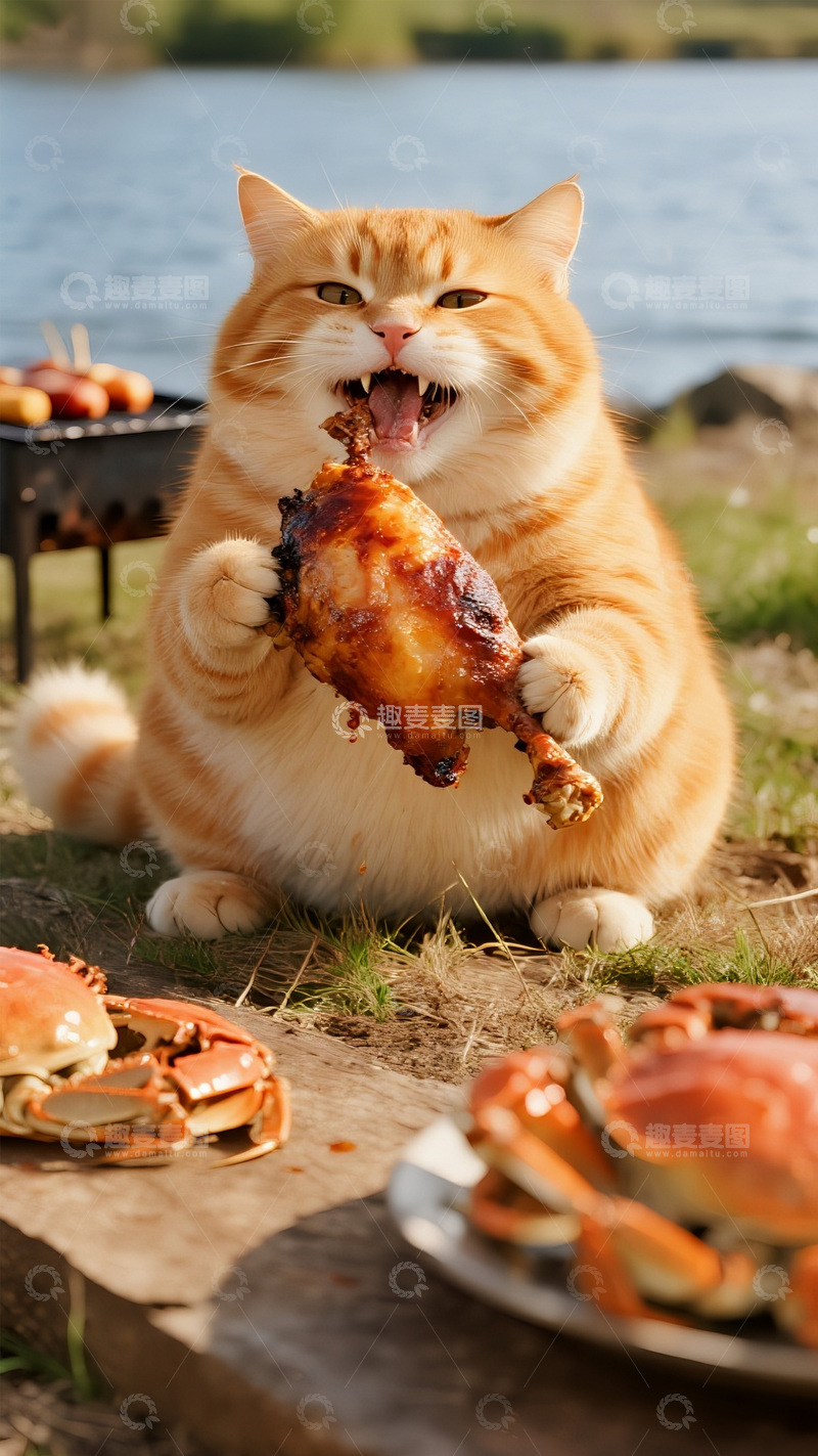高清大图下载【趣麦麦图】橘猫的户外美食盛宴