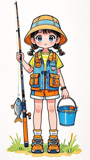 钓鱼的女孩卡通人2