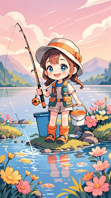 钓鱼的女孩卡通人4