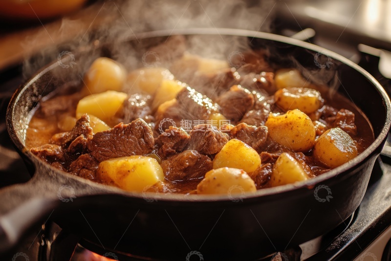 高清大图下载【趣麦麦图】锅里的土豆炖牛肉块
