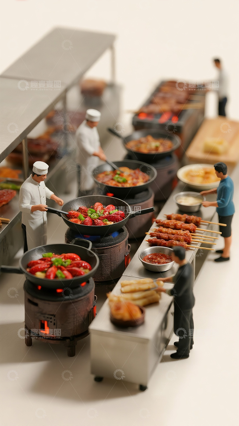 高清大图下载【趣麦麦图】微型厨房的美食制作现场