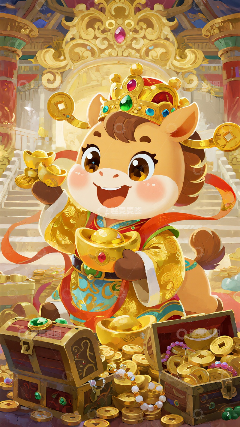 高清大图下载【趣麦麦图】财神小马的财宝盛宴