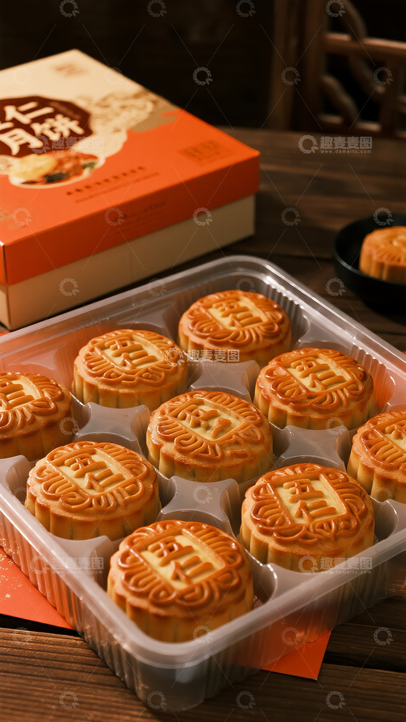 高清大图下载【趣麦麦图】礼盒装的美味五仁月饼