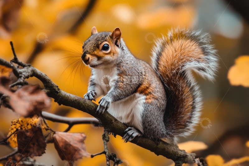 高清大图下载【趣麦麦图】站在树枝上的一只松鼠