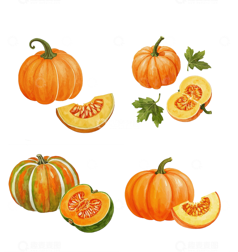 源文件下载【趣麦麦图】多彩手绘南瓜素材集合