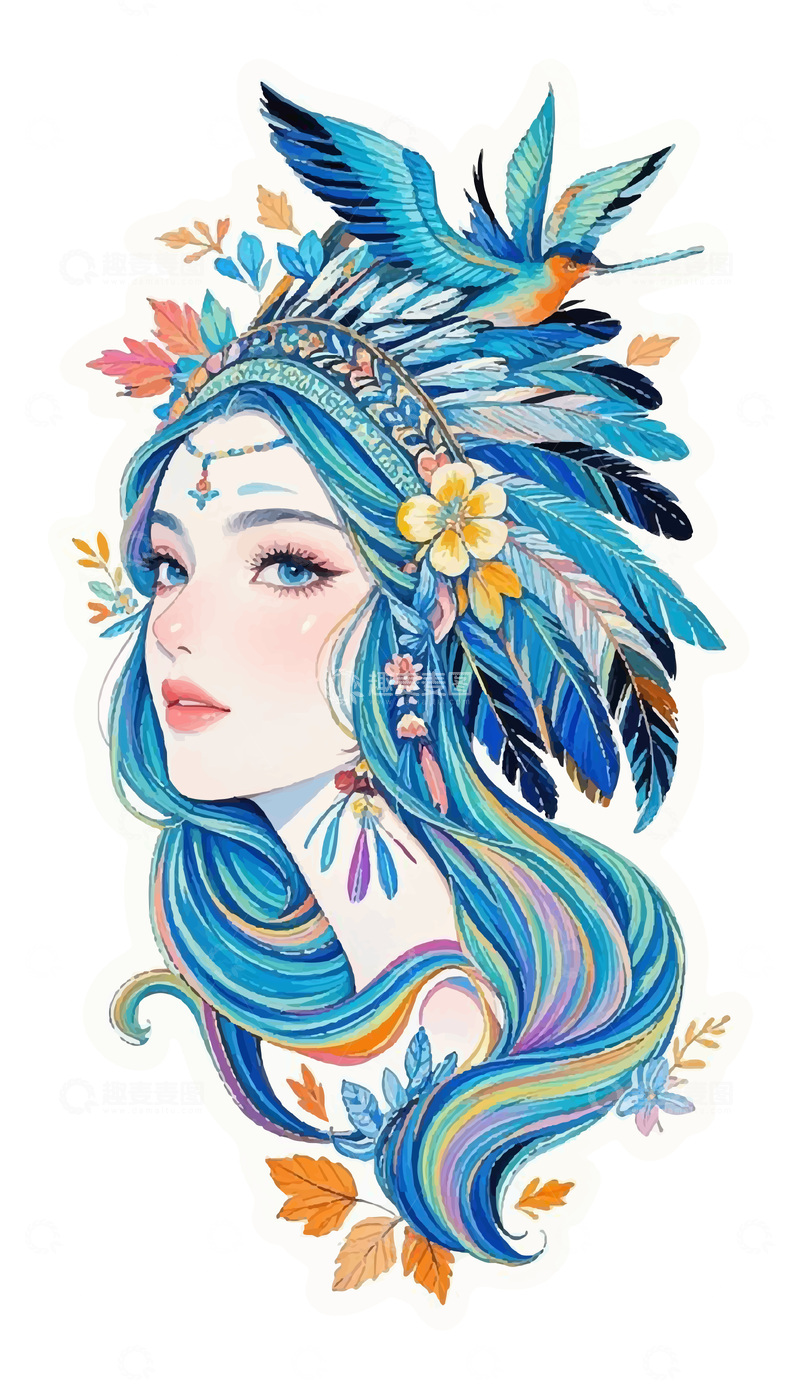 源文件下载【趣麦麦图】印第安风格装扮少女