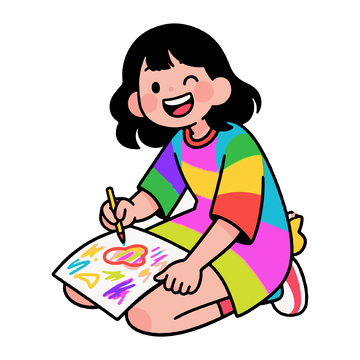 开心画画的女生