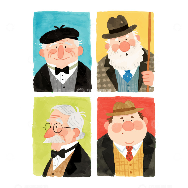 水彩插画老头子