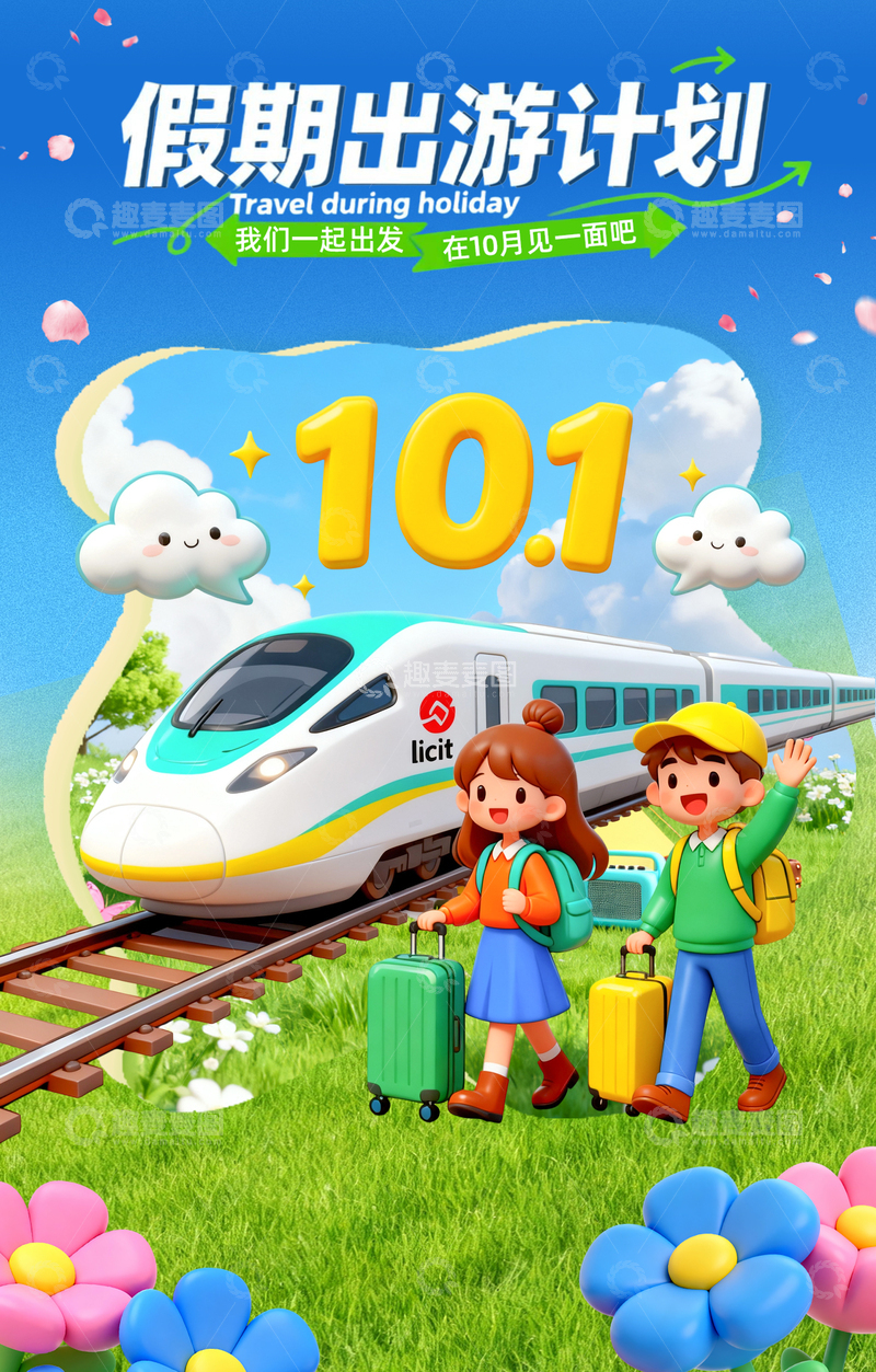 10月国庆节假日出游旅游插画海报