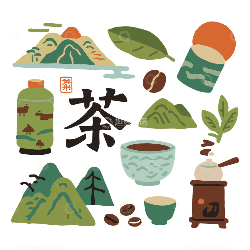 源文件下载【趣麦麦图】茶和咖啡文化图案