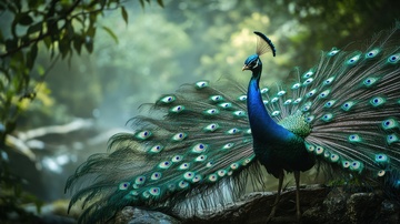 开屏的一只孔雀