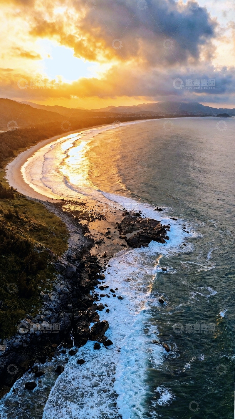 高清大图下载【趣麦麦图】落日橙黄的海