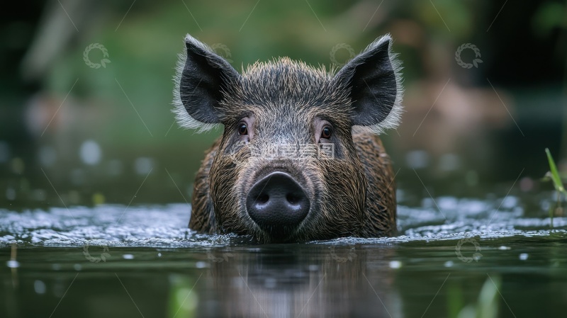 高清大图下载【趣麦麦图】河里行走的一只野猪