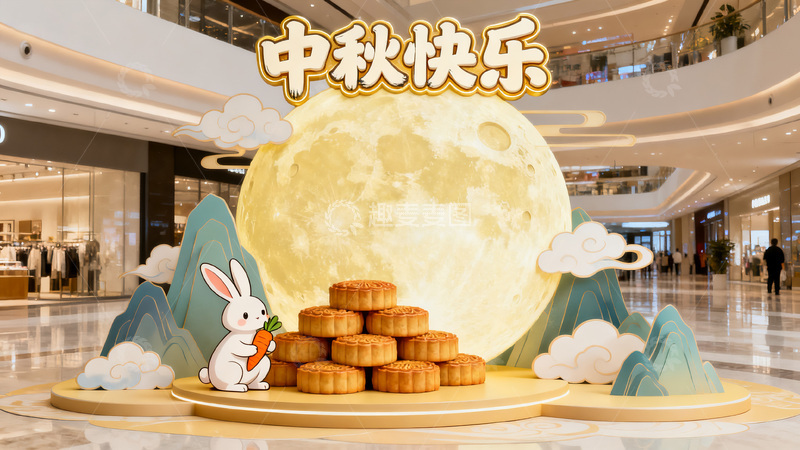 高清大图下载【趣麦麦图】中秋快乐商场美陈布置图
