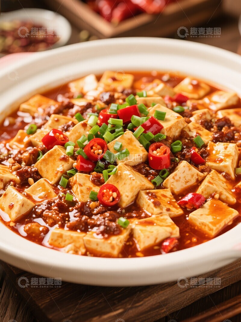 高清大图下载【趣麦麦图】川菜麻婆豆腐辣椒与嫩滑豆腐美食