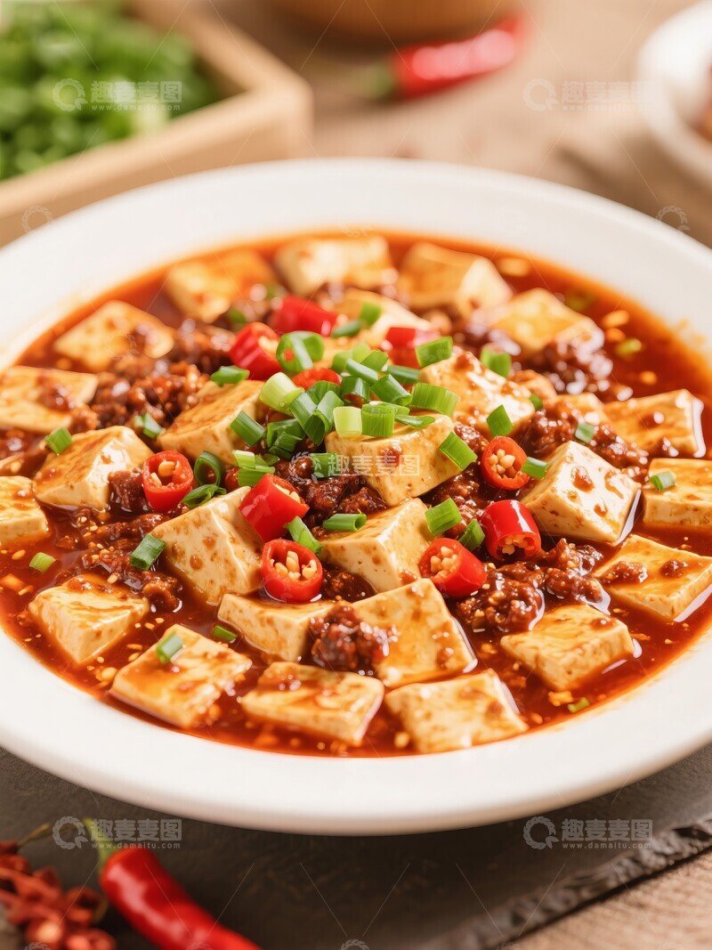 高清大图下载【趣麦麦图】川菜麻婆豆腐辣椒与嫩滑豆腐的完美结合