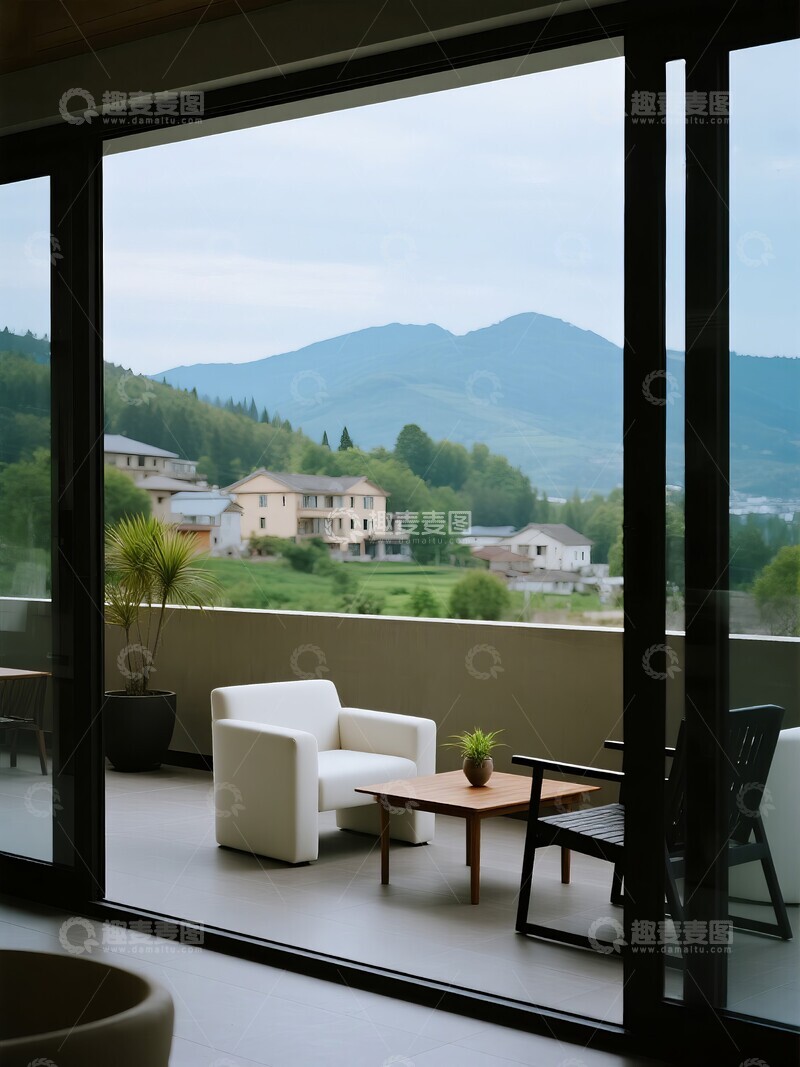 高清大图下载【趣麦麦图】现代露台俯瞰山景