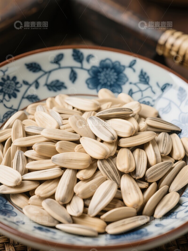 高清大图下载【趣麦麦图】青花瓷盘中的五香瓜子