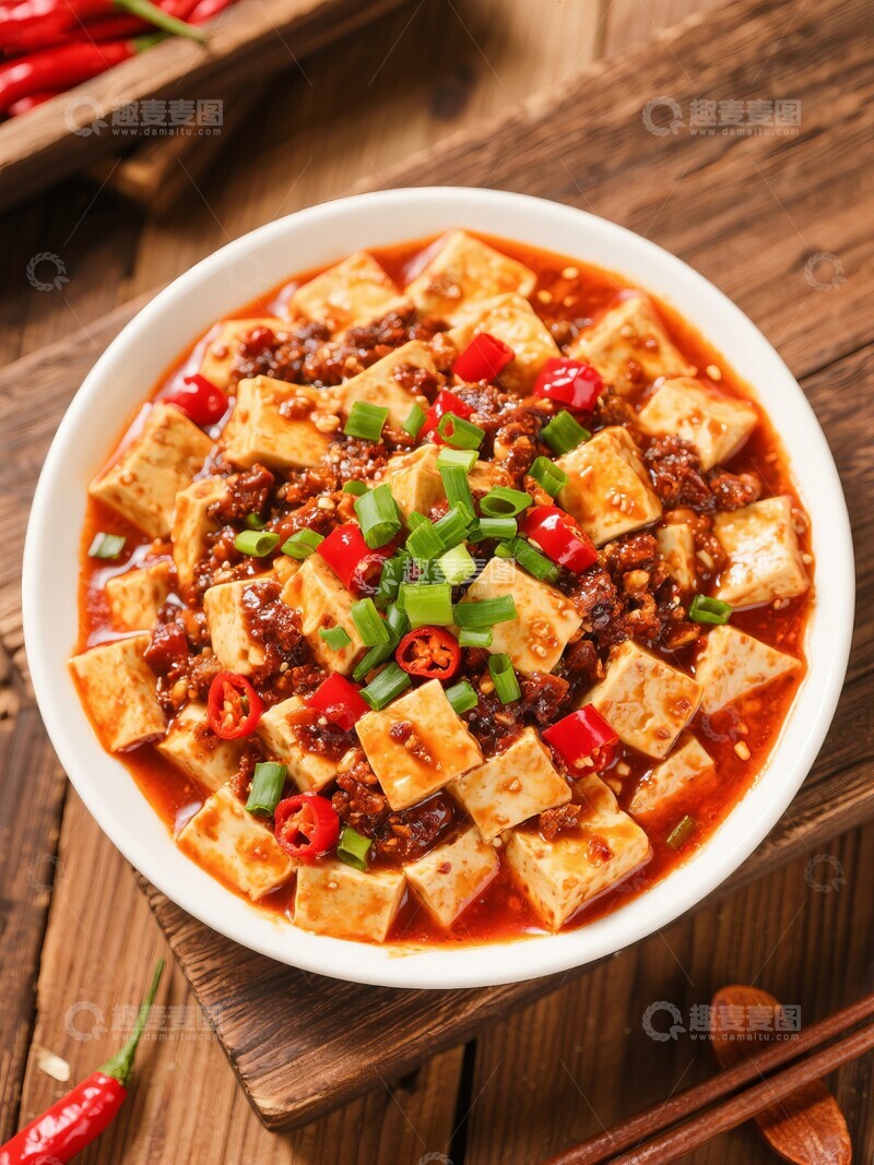 高清大图下载【趣麦麦图】麻婆豆腐辣椒与嫩滑豆腐的完美结合