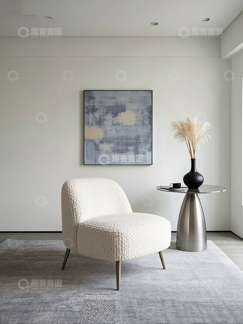 高清大图下载【趣麦麦图】现代简约室内设计，白色扶手椅装点