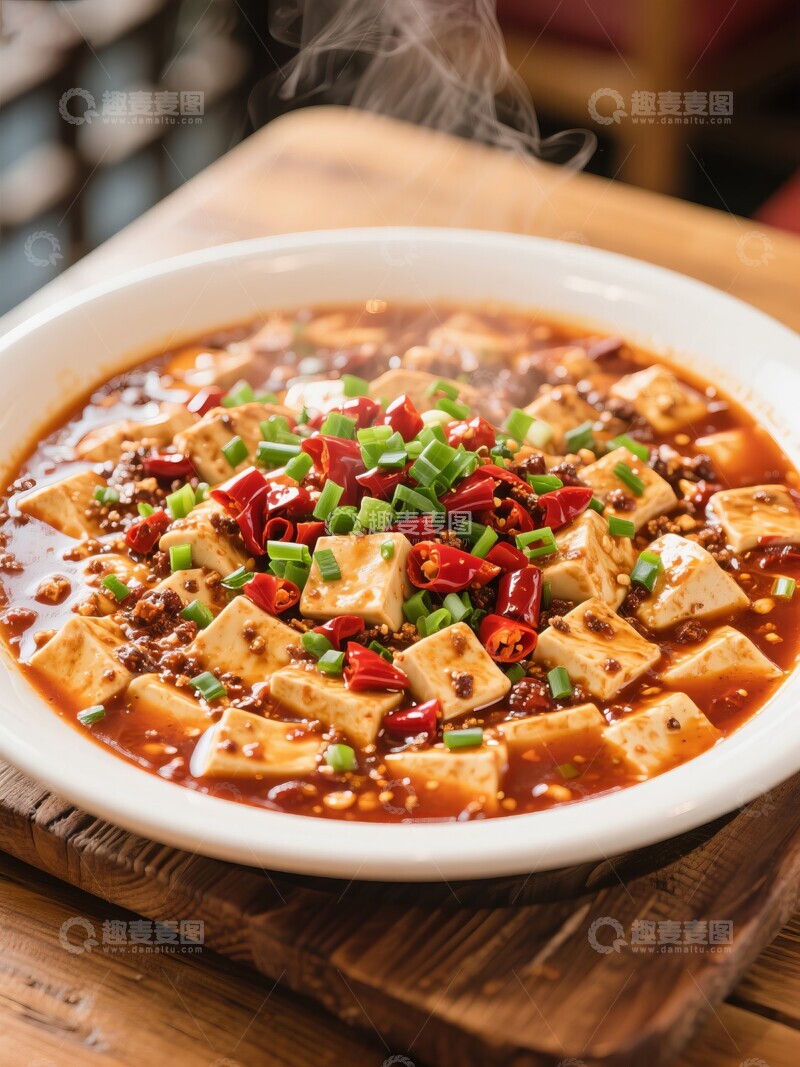 高清大图下载【趣麦麦图】麻婆豆腐：鲜红辣椒与嫩滑豆腐的完美结合