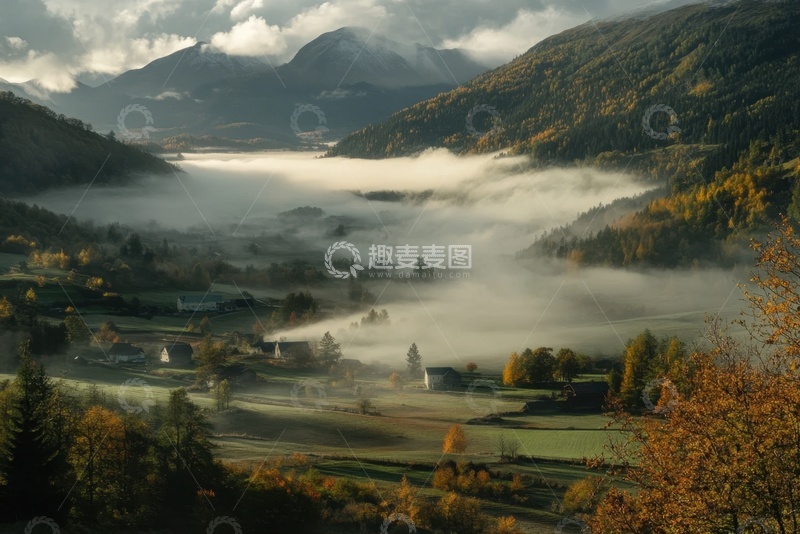 高清大图下载【趣麦麦图】山林峡谷里的村庄