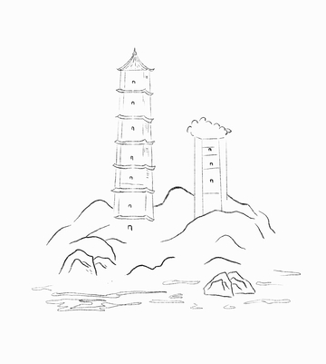 浙江温州江心屿城市地标建筑线描