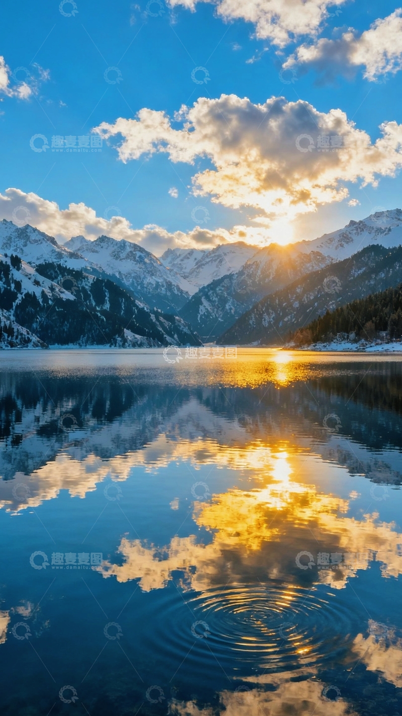 高清大图下载【趣麦麦图】蓝天白云下的雪山1