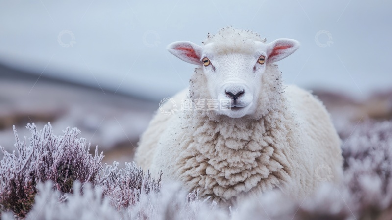 高清大图下载【趣麦麦图】花丛里的一只绵羊